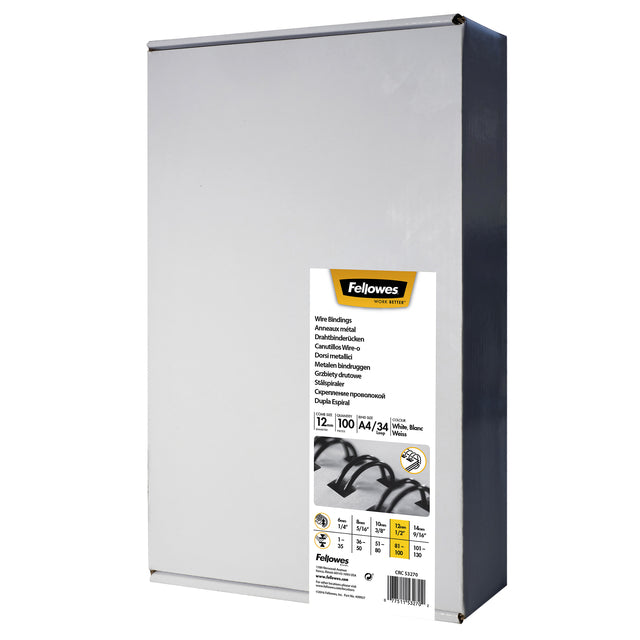 Fellowes - Dos métallique 12mm 34 anneaux a4 blanc