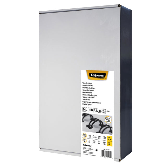 Fellowes - Dos métallique 14mm 34 anneaux a4 blanc