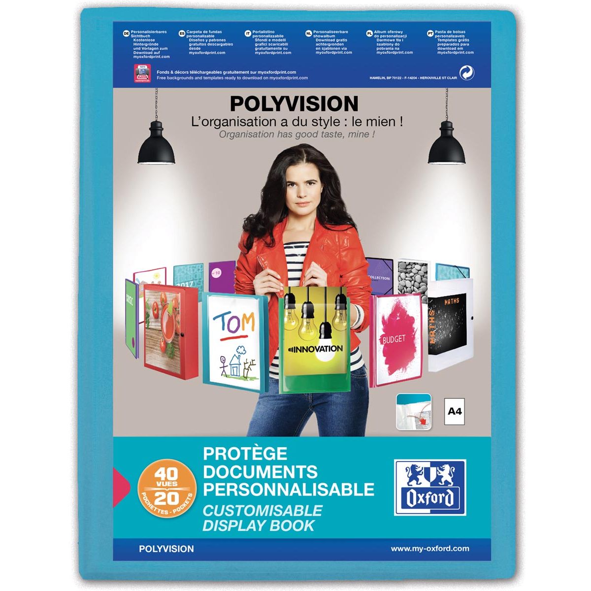 Oxford - Album Polyvision A4 20 sachets PP bleu