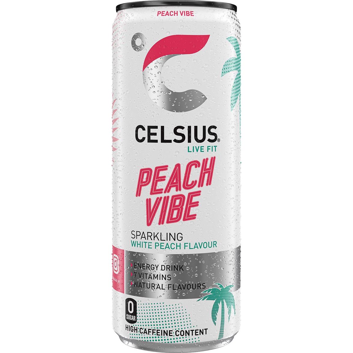 Celsius - Peach Vibe, blik van 25 cl, pak van 12 stuks