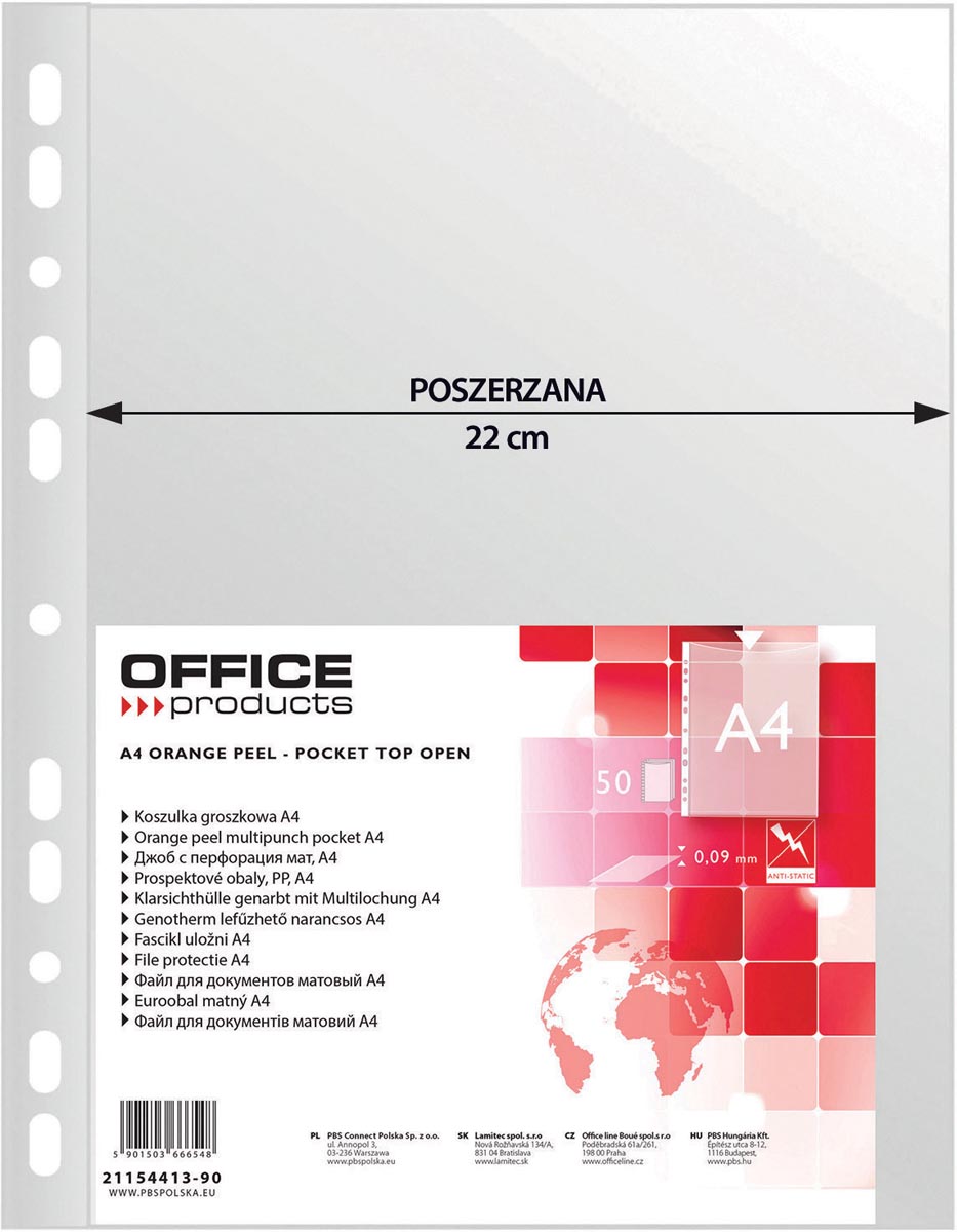OFFICE products - geperforeerde showtas, A4, 90 micron, gekorreld, pak van 50 stuks