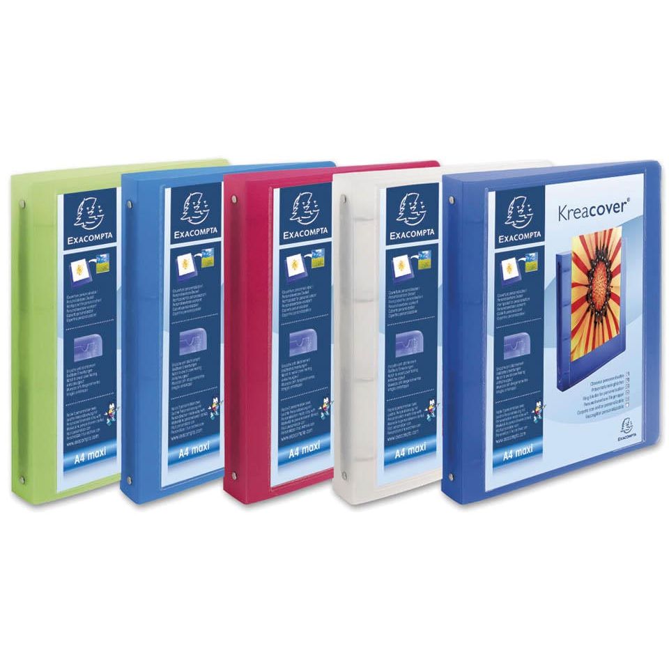 Exacompta - Classeur personnalisable Kreacover 2 anneaux, 5 couleurs assorties : turquoise, vert, rouge...