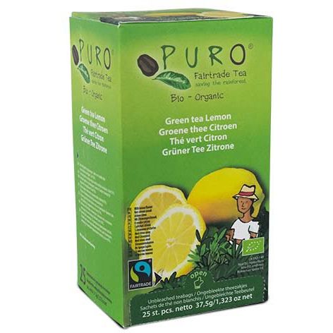 Puro - Thé bio Citron, thé vert, commerce équitable, paquet de 25 sachets