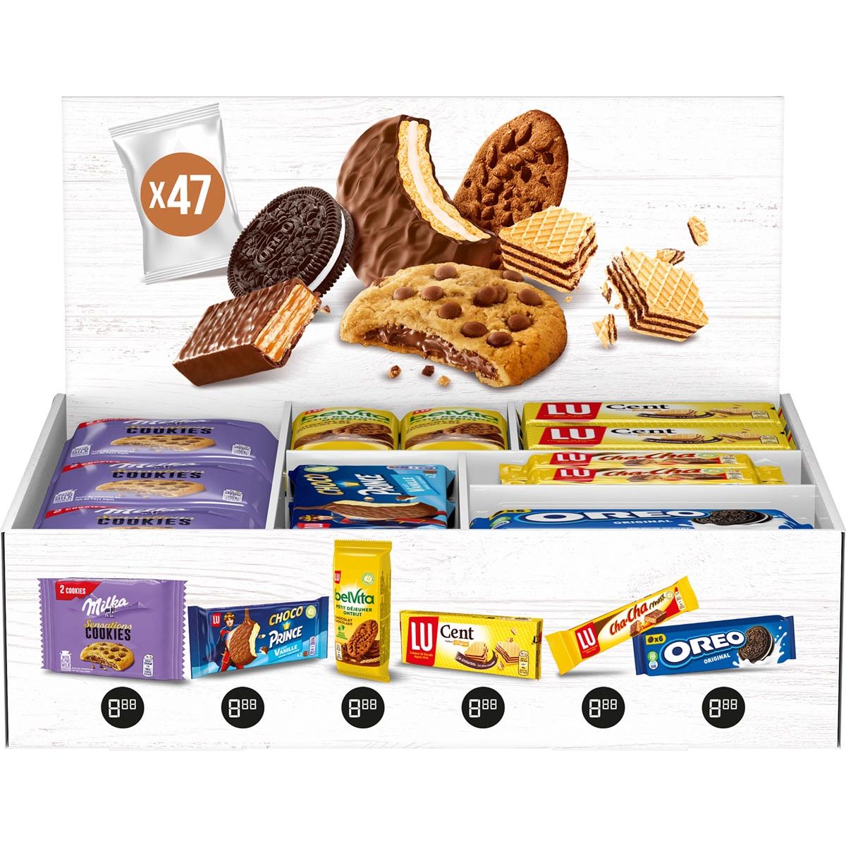 Milka - Assortiment koekjes van , Oreo en Lu, doos van 47 stuks, mix