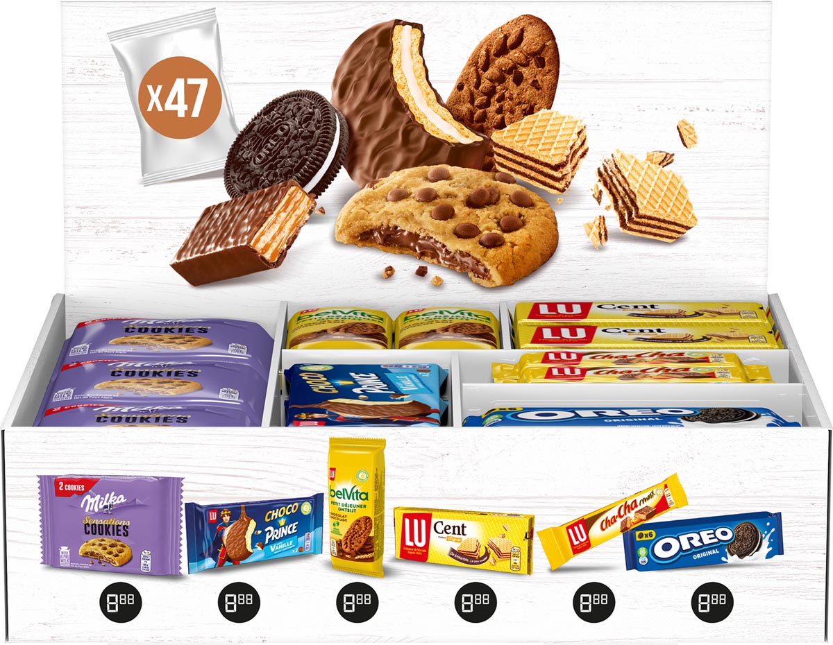 Milka - Kekssortiment von , Oreo und Lu, Schachtel mit 47 Stück, Mix