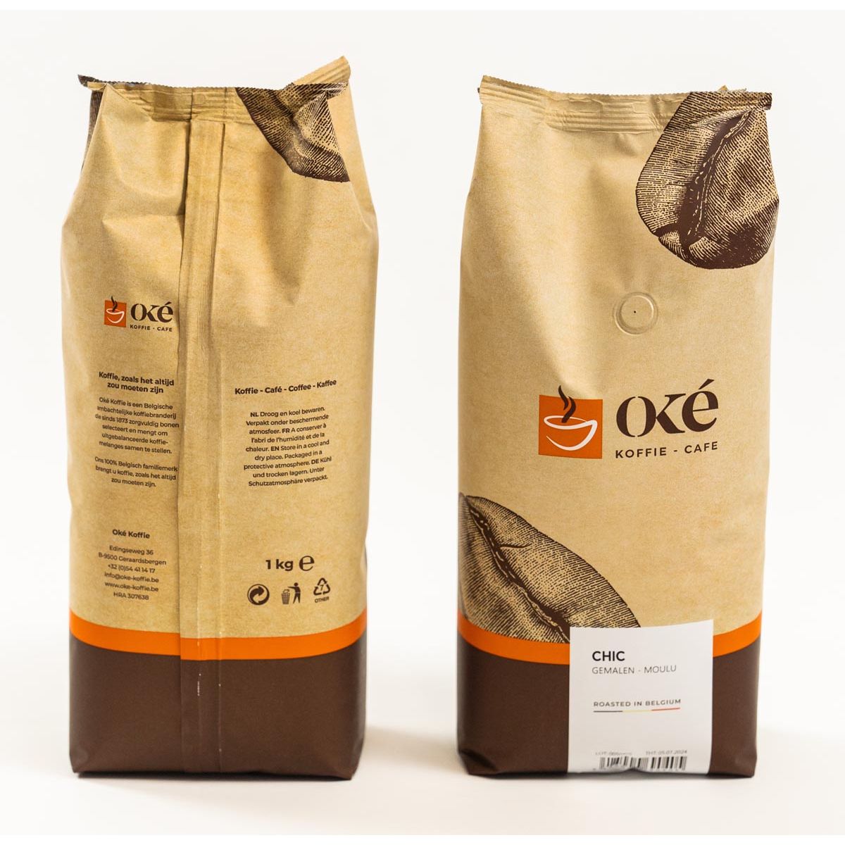 OKE Koffie - Café OK, moulu, sac de 1 kg, Chic