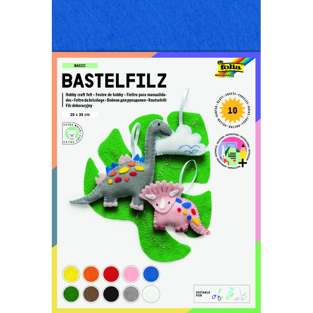 Folia – Filz 20 x 30 cm, 150 g, 10 Blatt, verschiedene Farben