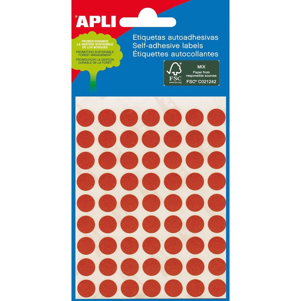Apli - runde Etiketten im Etui Durchmesser 8 mm, rot, 288 Stück, 96 pro Blatt (2046)