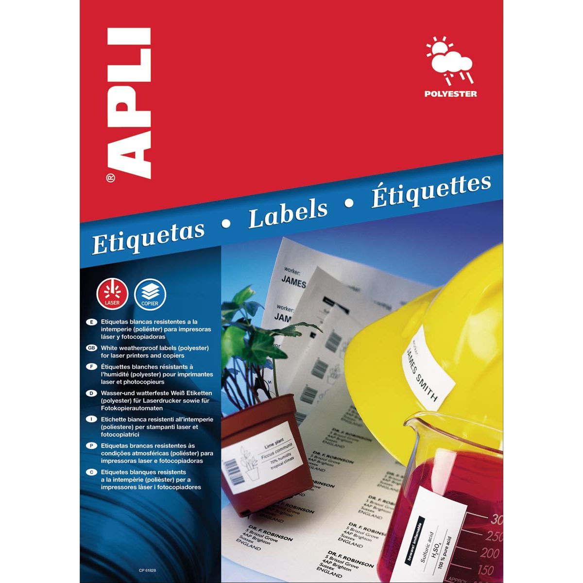 Apli - Étiquettes résistantes aux intempéries pi 64,6 x 33,8 mm (l x h), 480 pièces, 24 par feuille, boîte de 20 feuilles