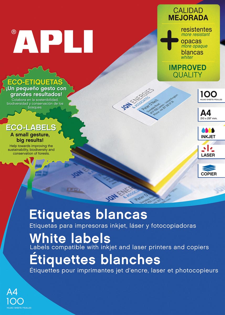 Apli - étiquettes blanches Ft 105 x 148 mm (l x h), 400 pièces, 4 par feuille (1280)