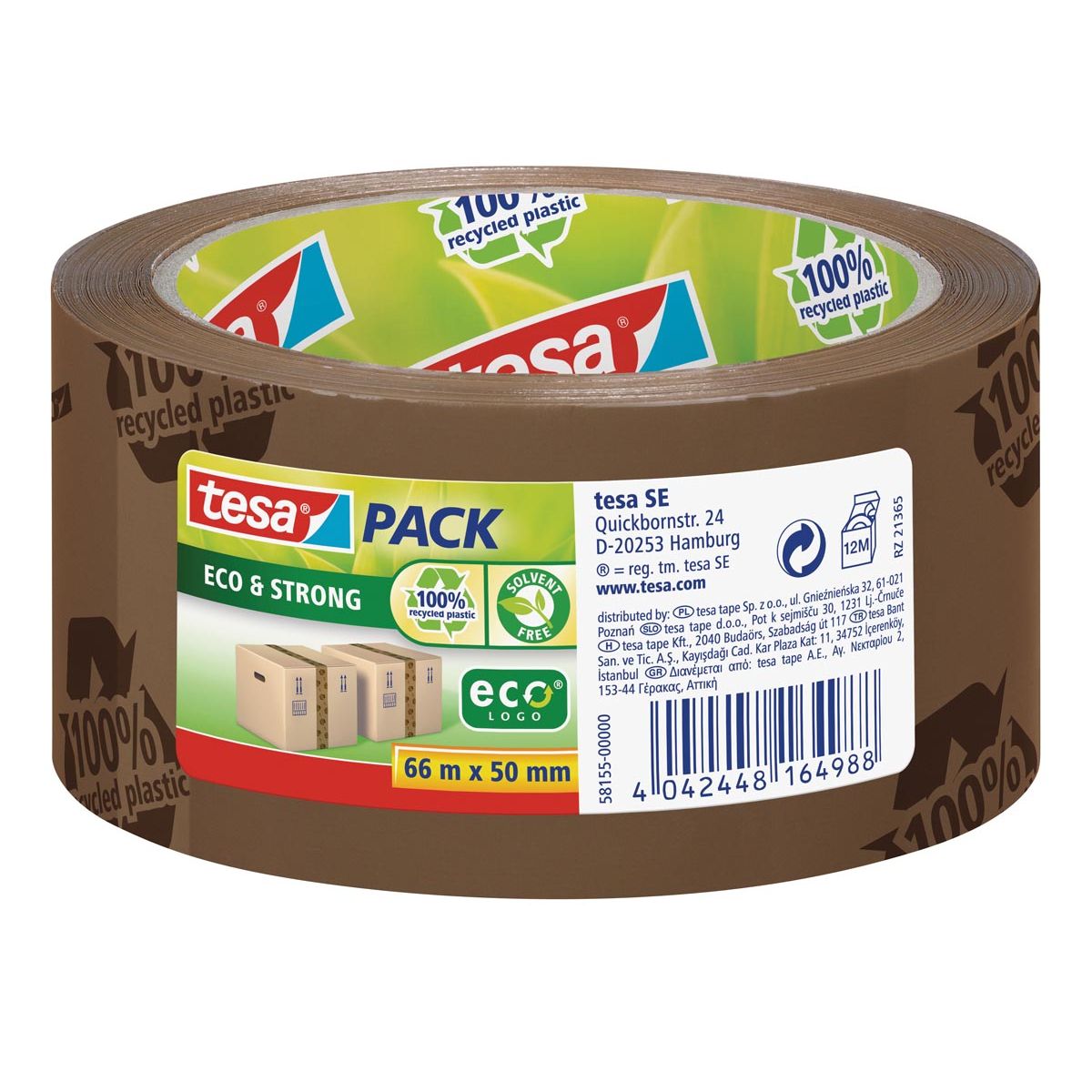 Tesa - pack eco strong ecoLogo, pi 50 mm x 66 m, PVC, marron