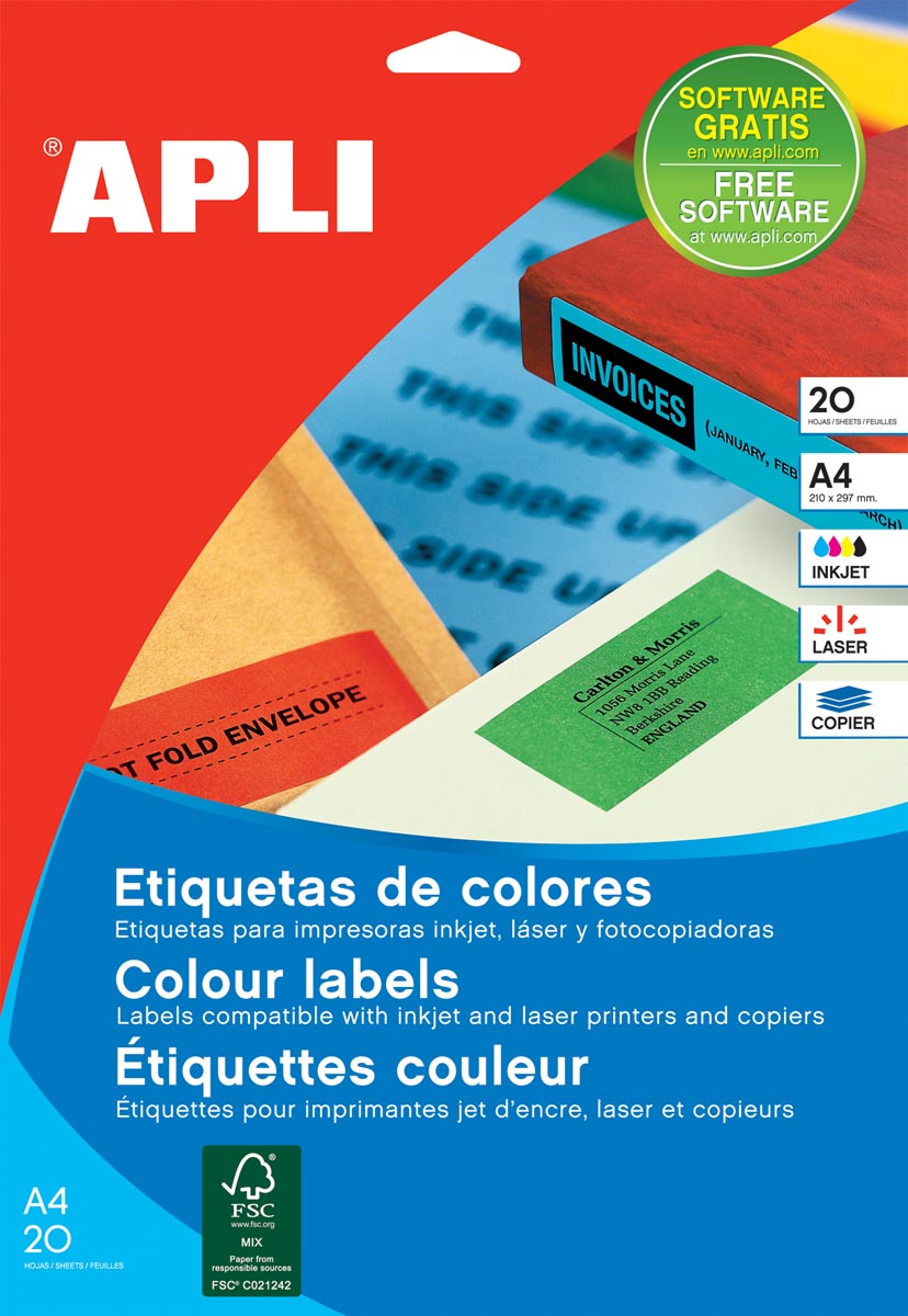 Apli - Étiquettes colorées pi 70 x 37 mm (l x h), vertes, 480 pièces, 24 par feuille (1594)