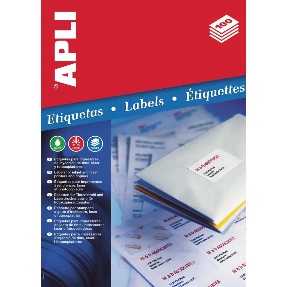 Apli – Etiketten ft 63,5 x 38,1 mm (B x H), runde Ecken, 525 Stück, 21 pro Blatt (1992)