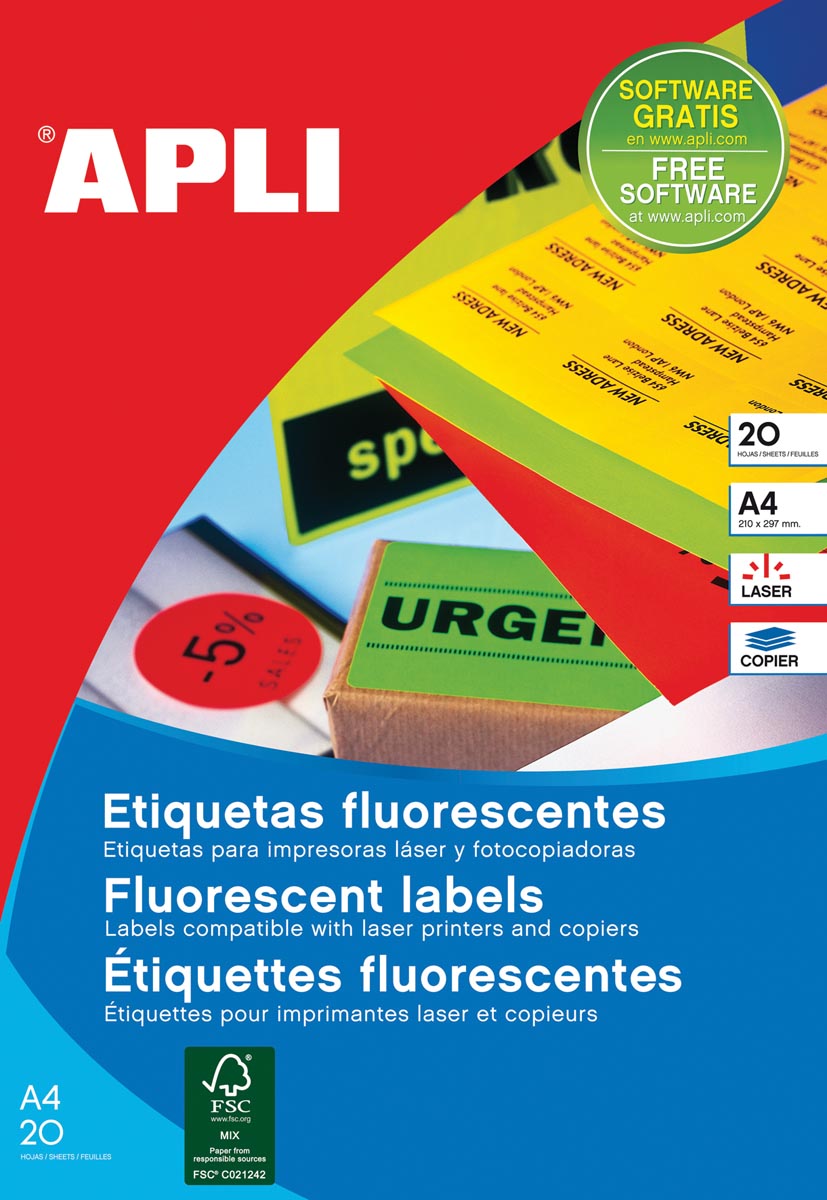 Apli - étiquettes fluorescentes 99,1 x 67,7 mm (l x h) orange