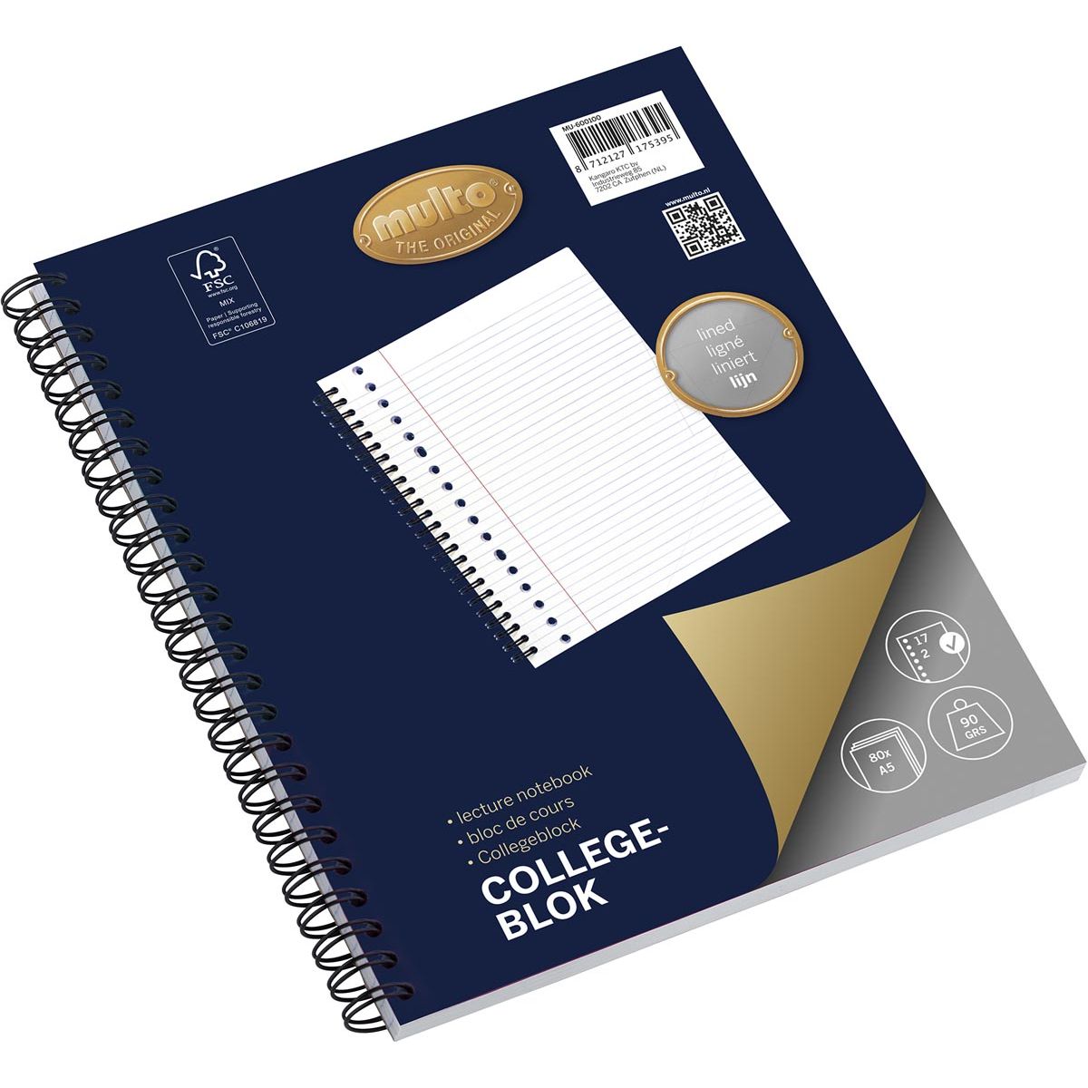 Multo - collegedictaat, ft A5, gelijnd, 17-gaats
