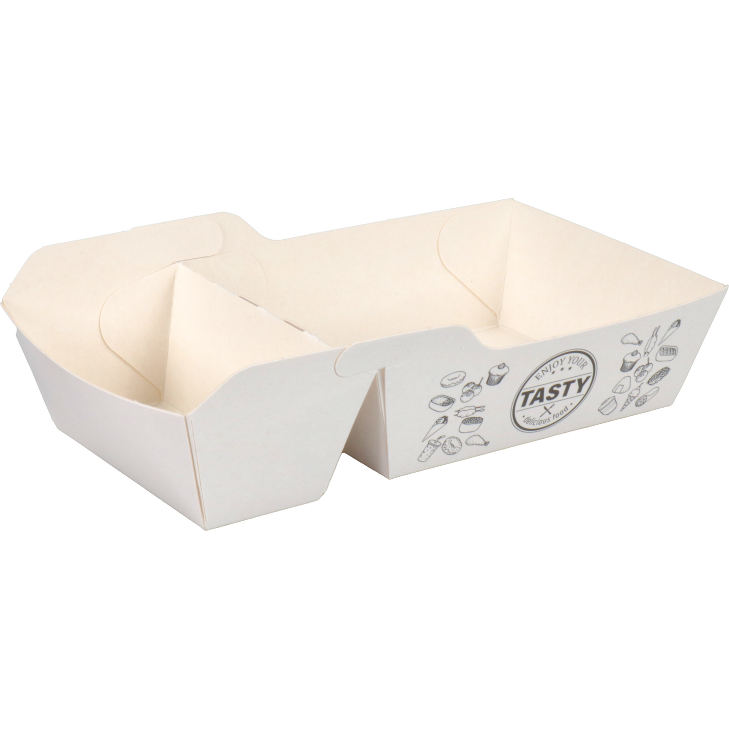 Klika - Bak | Karton + kleicoating | A23 | TASTY | snackbak | 120x70x35mm | wit | 300 stuks