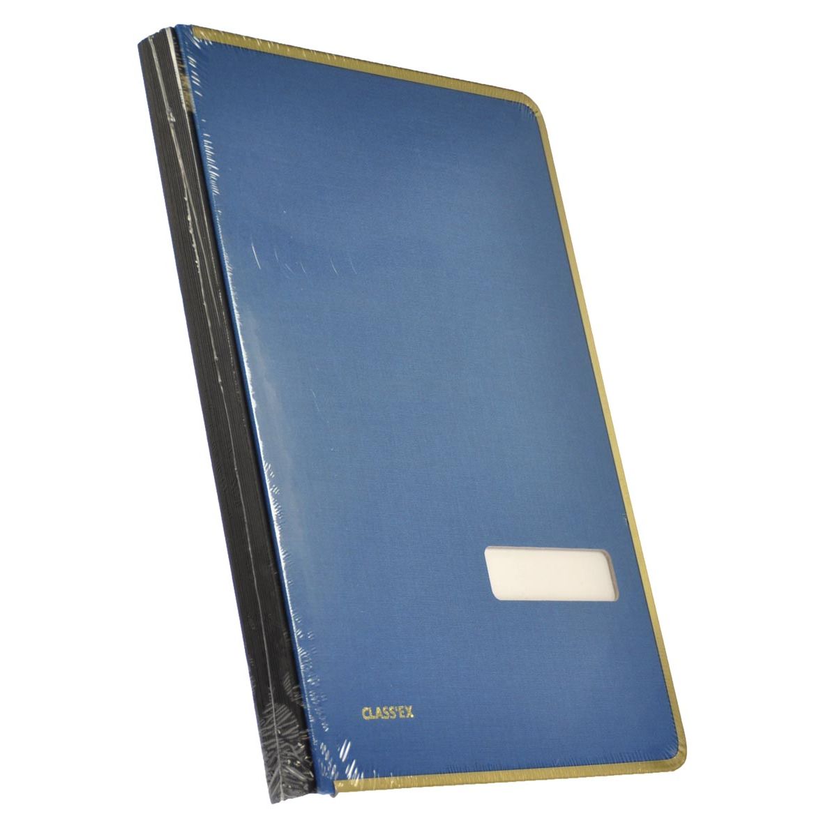 Classex - Dossier signature Class'ex, couverture lin, avec bordure de protection en métal, bleu