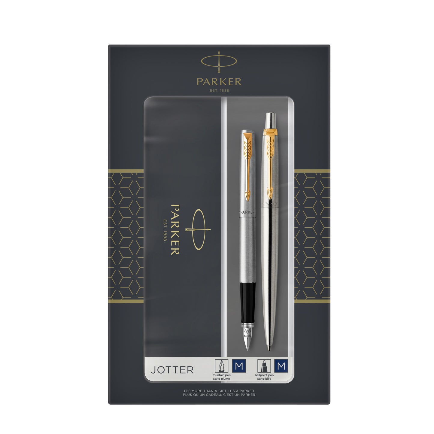 Parker - Balpen en vulpen Jotter stainless steel GT medium 2 stuks