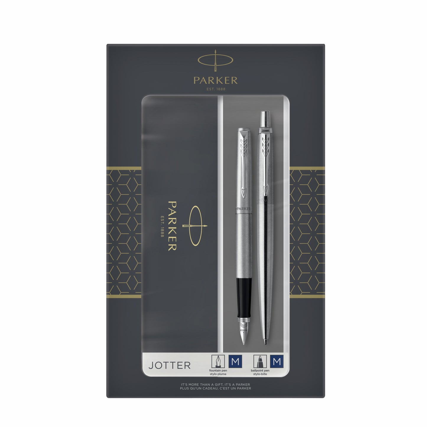 Parker - Stylo bille et stylo plume Jotter acier inoxydable CT medium 2 pièces