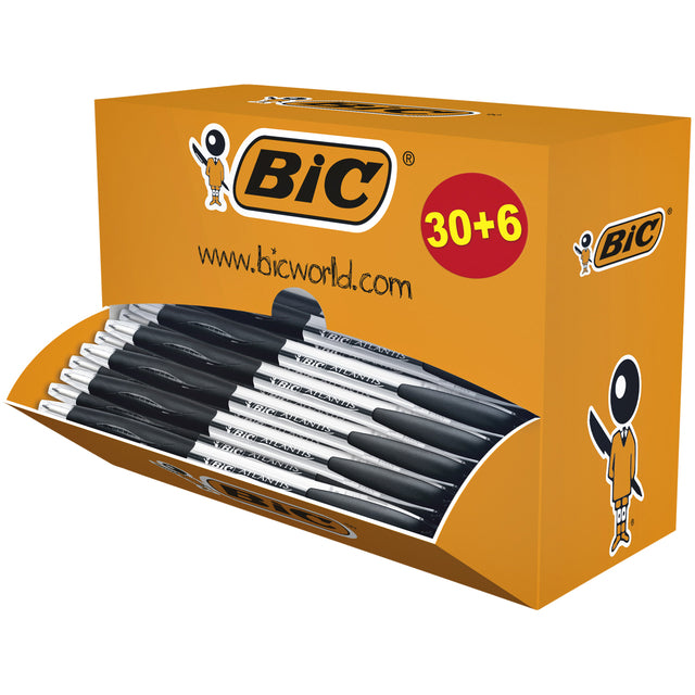 Bic - Stylo bille Atlantis classic grip clic M noir pack économique 30+6 offerts