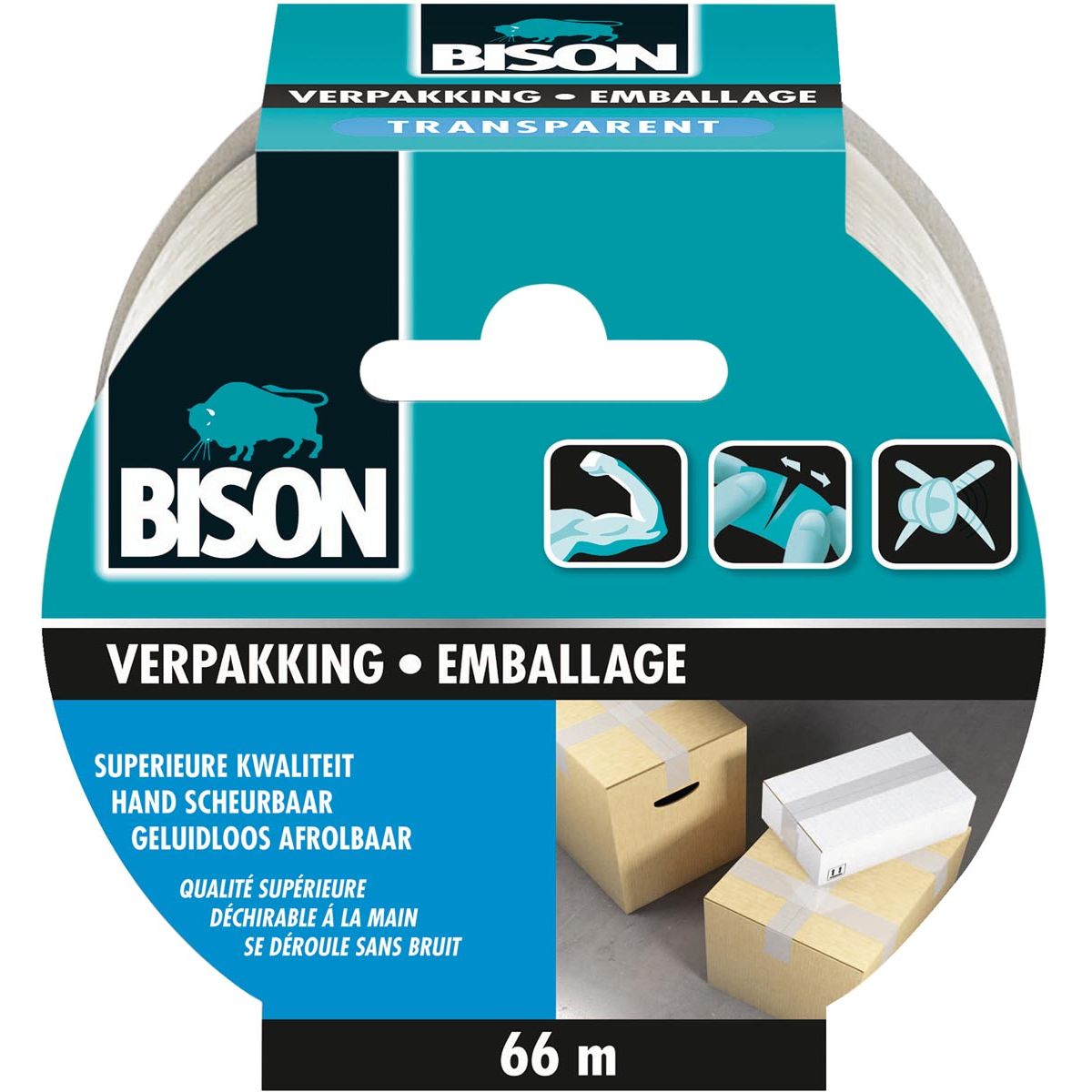 Bison - verpakkkingse, ft 50 mm x 66 m, transparant
