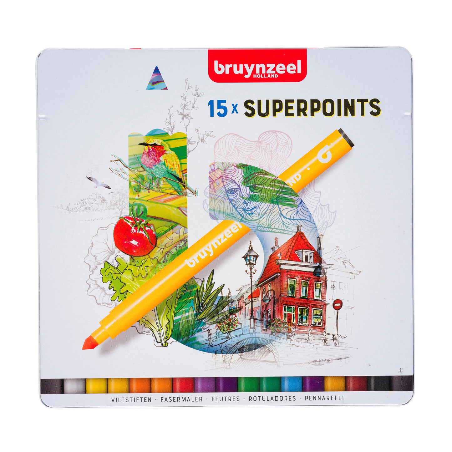 Bruynzeel - Filzstift Super Points Dose mit 15 Farben