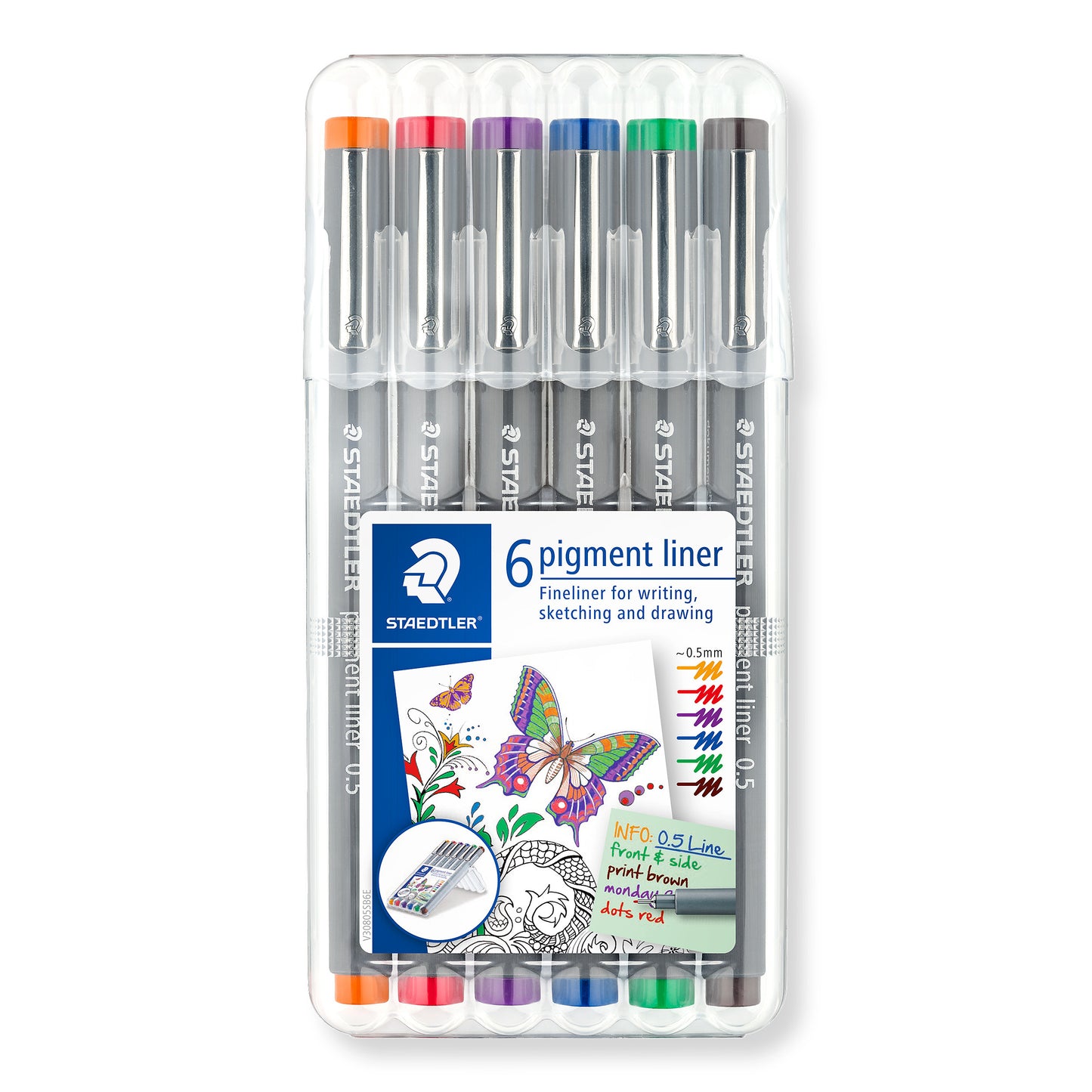 Staedtler - Fineliner Pigment 308 assortis 0.5mm lot de 6 assortis