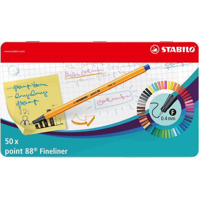 Stabilo - Fineliner point 88/50 boîte fine assortie de 50 pièces