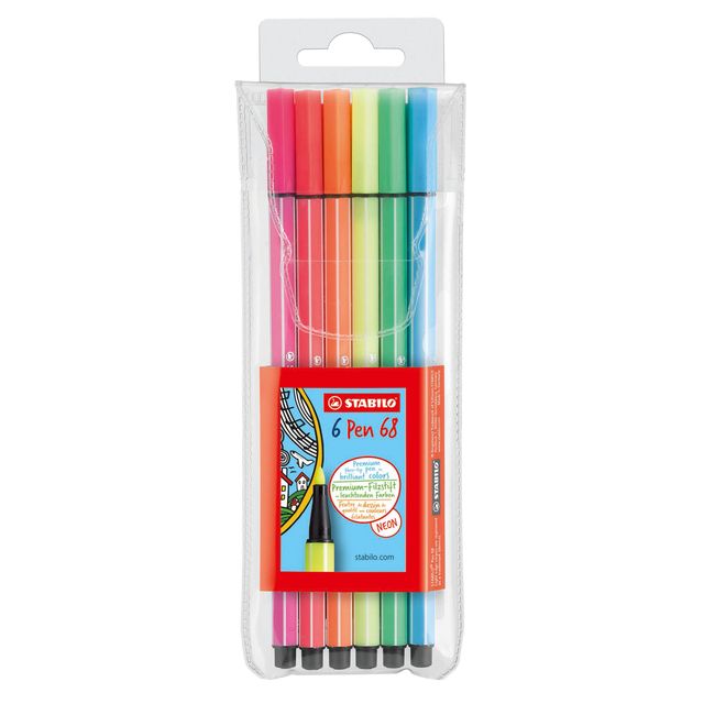 Stabilo - Viltstift Pen 68 medium fluor assorti etui à 6 stuks