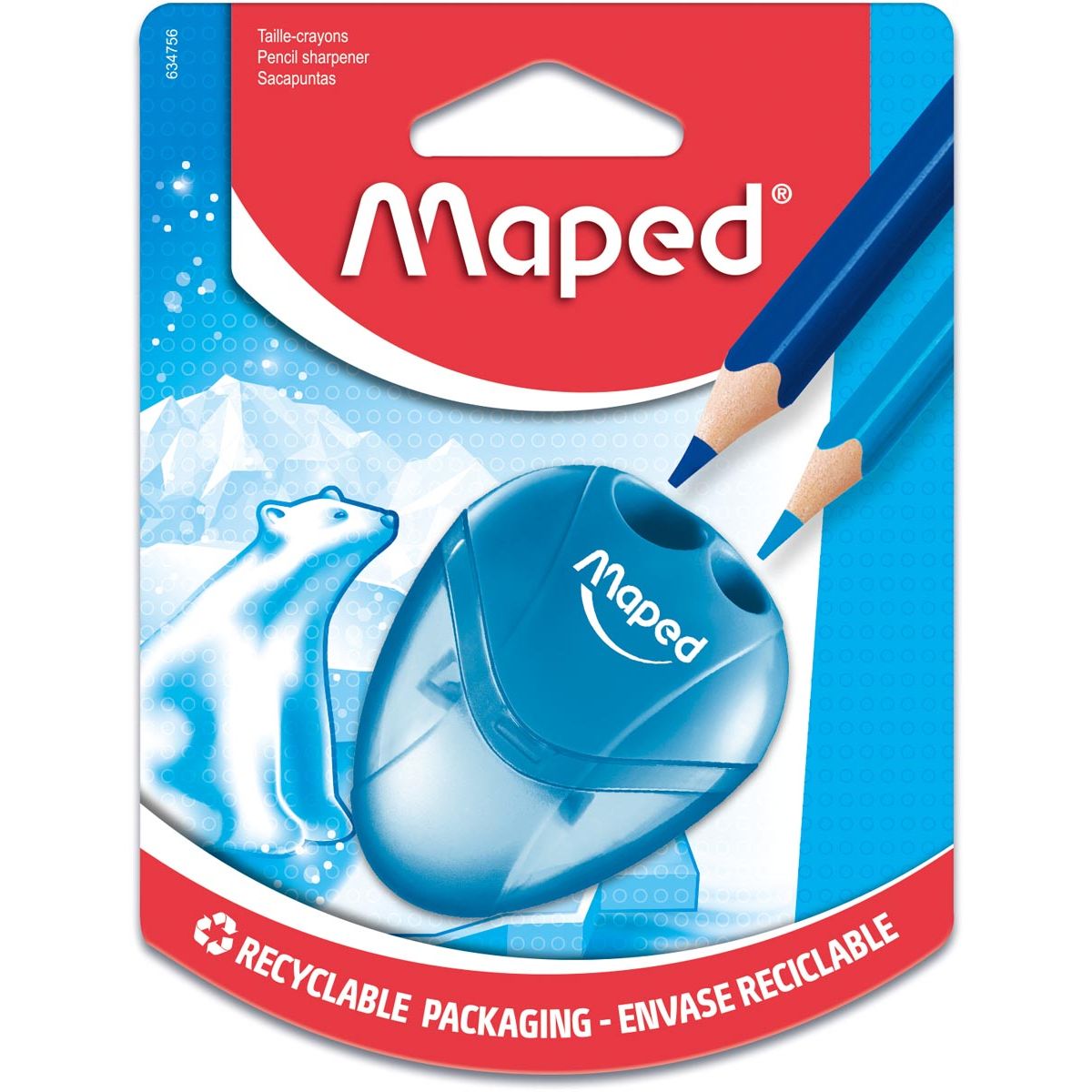 Maped - potloodslijper igloo, 2 gaats, geassorteerde kleuren, blister van 1 stuk