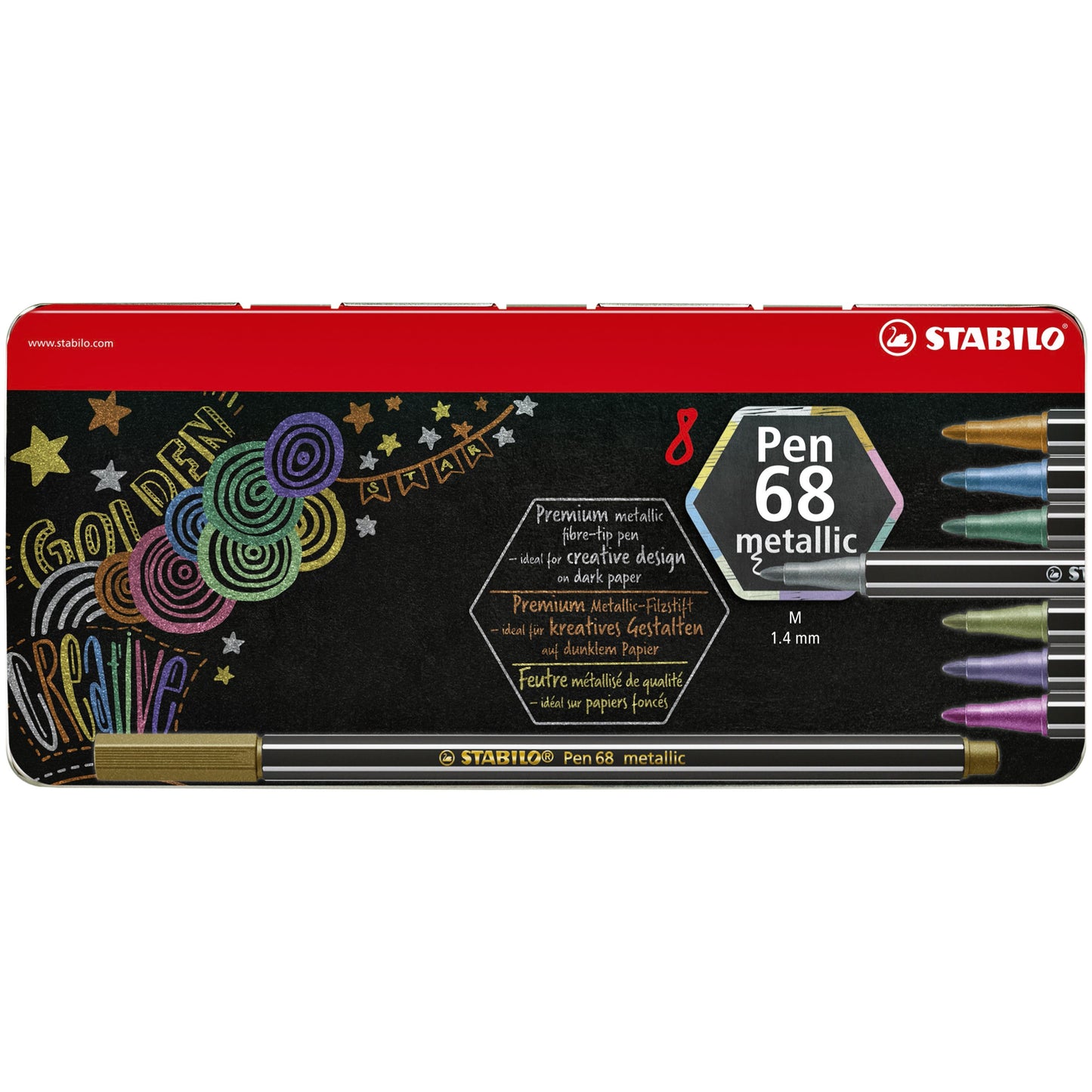 Stabilo - Filzstift Pen 68/8 medium metallic, sortierte Dose mit 8 Stück