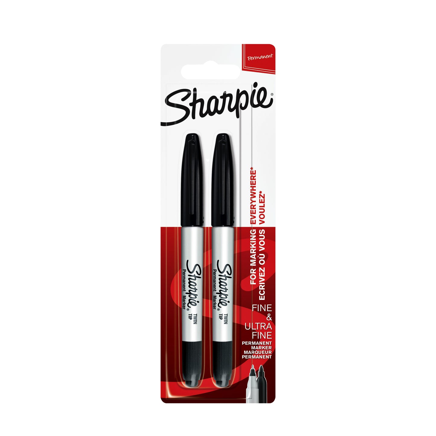 Sharpie - Viltstift ie rond Twin tip ultra fijn fijn zwart 2 stuks