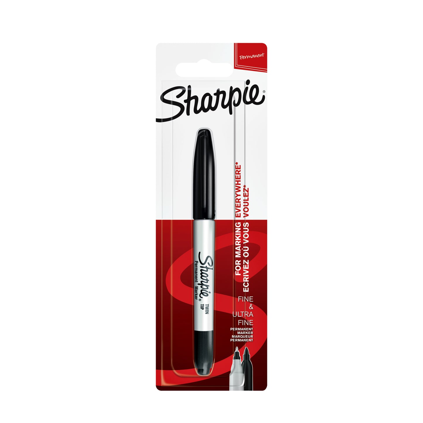 Sharpie - Viltstift ie rond Twin tip ultra fijn F zwart blister à 1 stuk