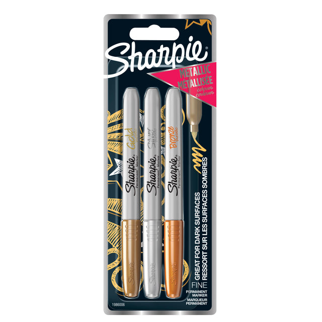 Sharpie - Viltstift ie rond fijn metallic assorti blister à 3 stuks
