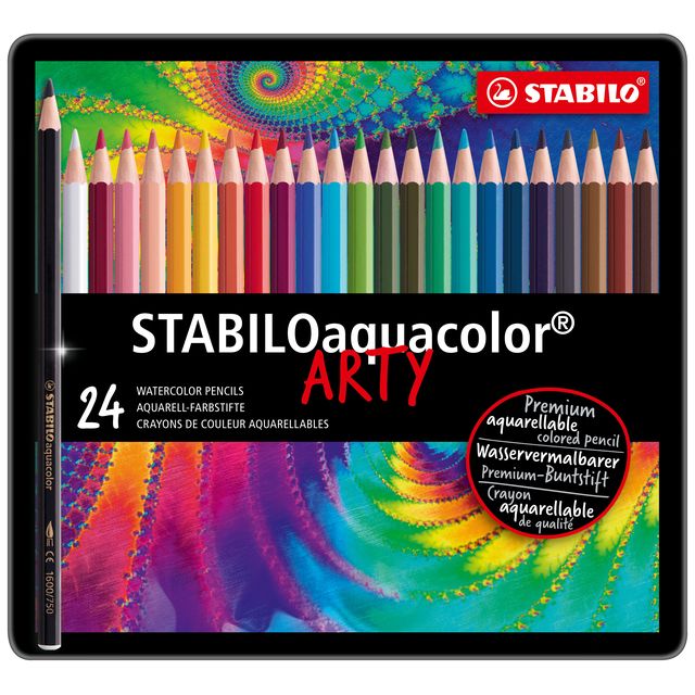 Stabilo - aquacolor, premium aquarel kleurpotlood, metalen etui met 24 kleuren
