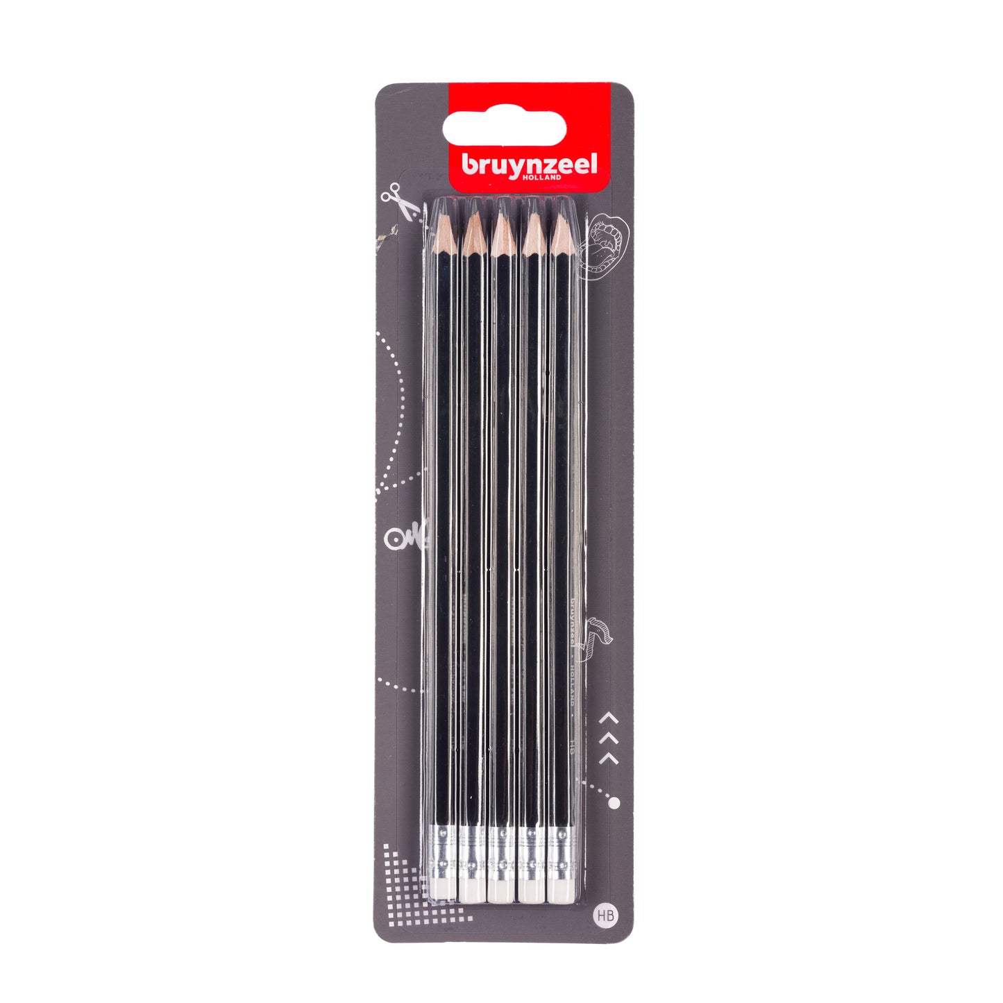 Bruynzeel - Crayon graphite Teens HB avec gomme blister de 5 pièces gris | 12 pièces
