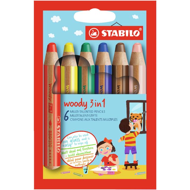 Stabilo - Crayons de couleur 880 woody 3 en 1 trousse assortie de 6 pièces