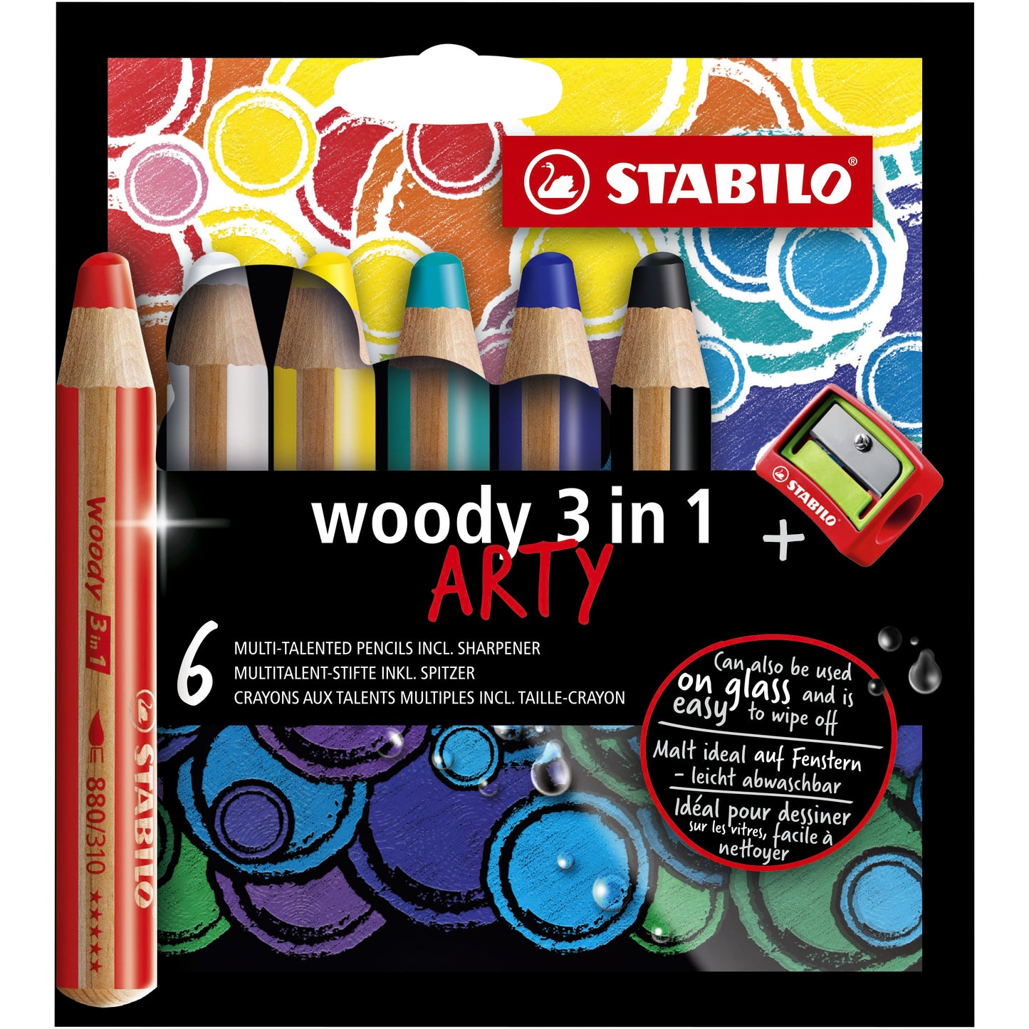 Stabilo - woody 3 in 1, multitalent kleurpotlood, ARTY etui 6 kleuren + puntenslijper