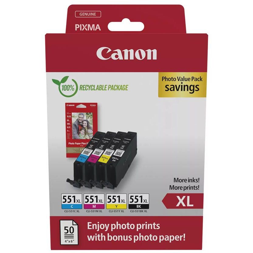 Canon - photo value pack CLI-551XL, 660 pagina's, OEM 6443B008, 4 kleuren