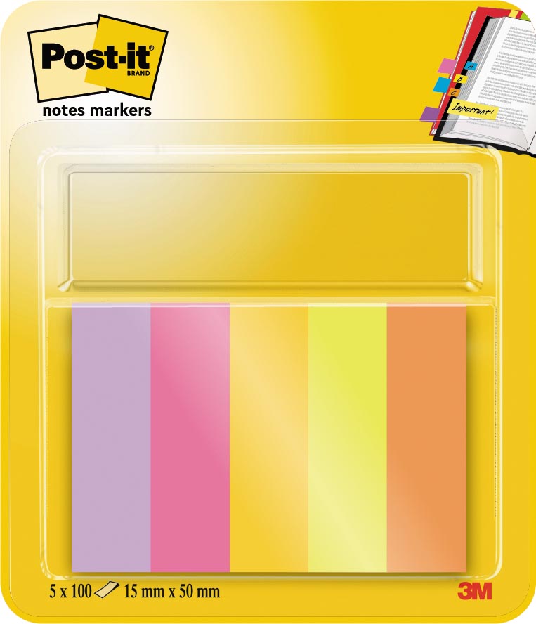 Post-it notes markers - notes markers Energetic, ft 15 x 50 mm, blister met 5 blokjes van 50 tabs