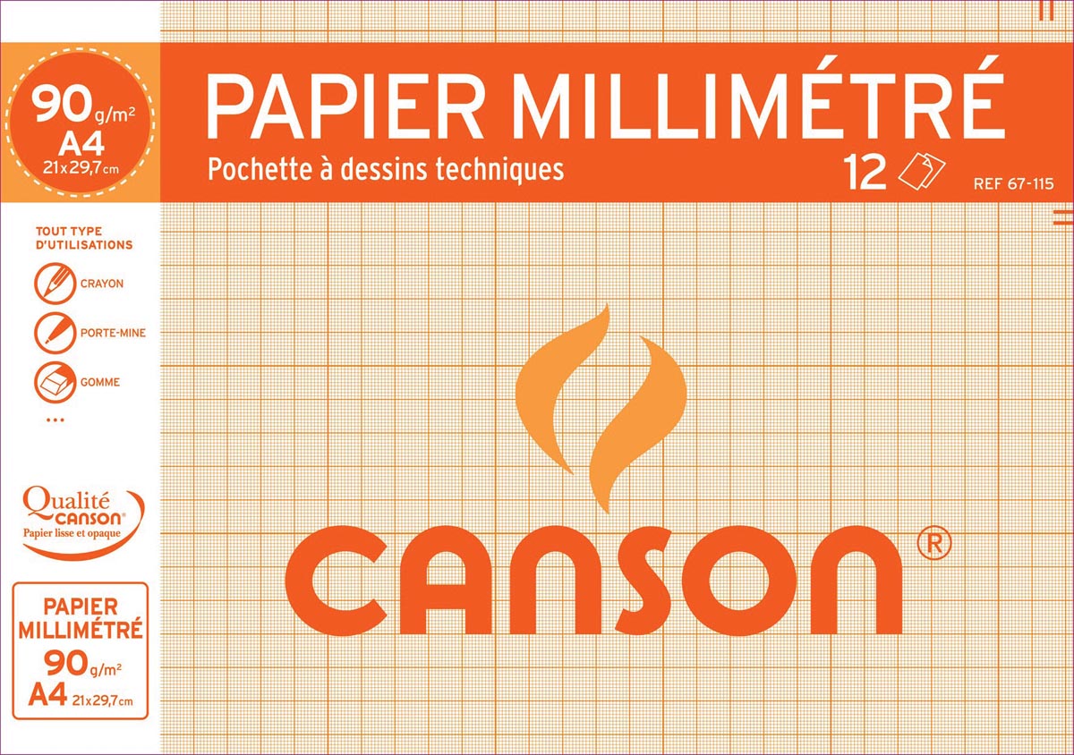 Canson – Millimeterpapier, Packung mit 12 Blatt