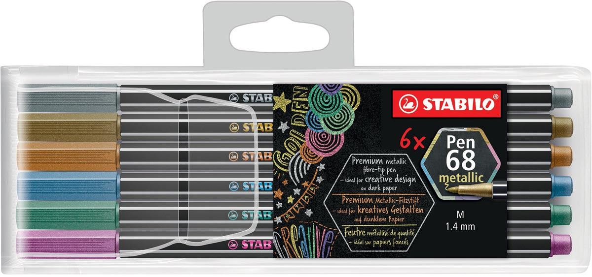 STABILO - Pen 68 metallic viltstift, 6 kleuren, etui van 6 stuks