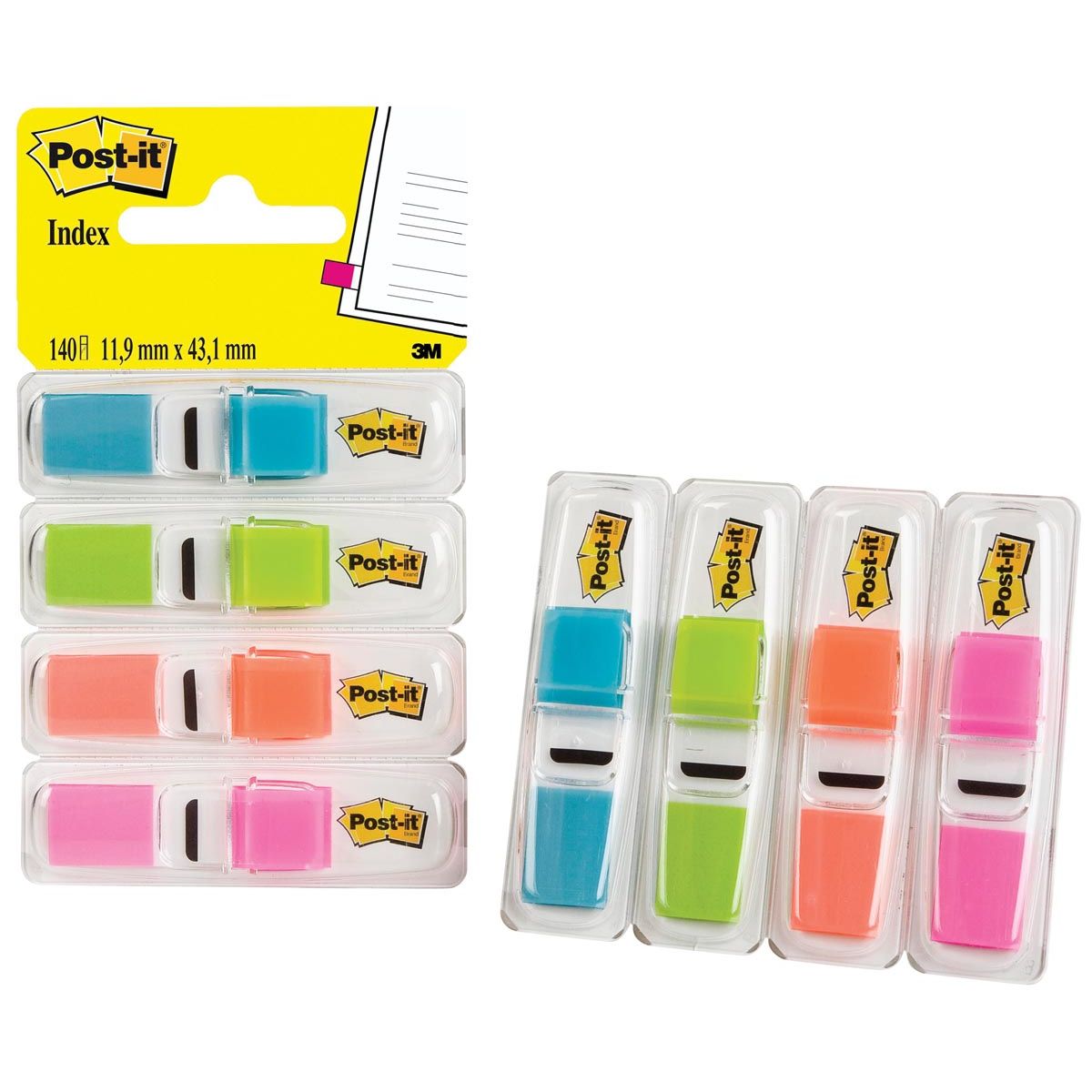 Post-it index - Index Smal, 4 x 35 tabs, turkoois, lichtgroen, oranje en roze