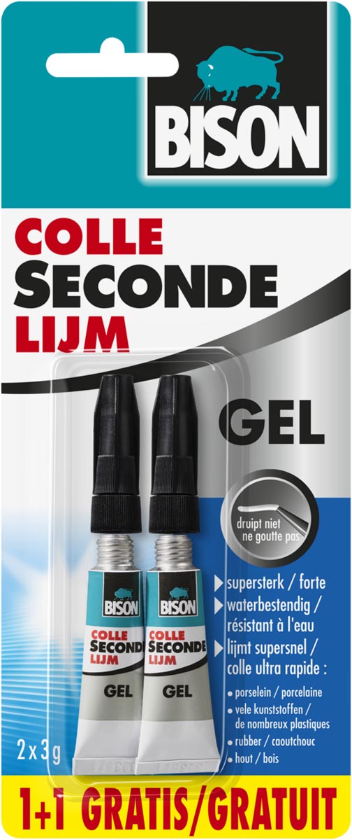 Bison - secondelijm, tube van 3 g, blister van 2 stuks (1 + 1 GRATIS)