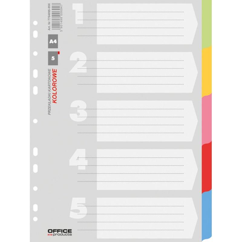 OFFICE products - tabbladen, A4, karton, 11-gaatsperforatie, geassorteerde kleuren, 5 tabs