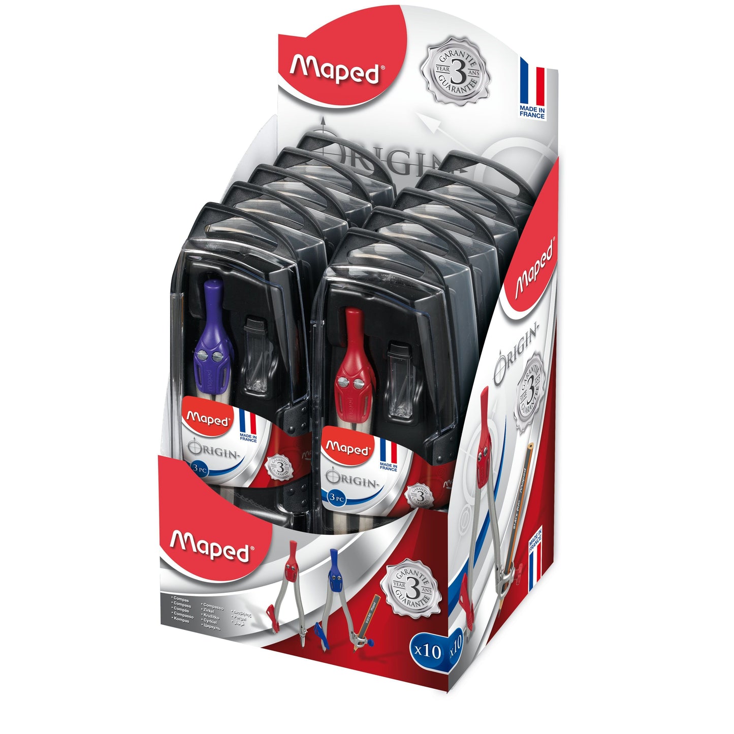 Maped - ser Origin Présentoir 3 parties de 10 pièces assorties