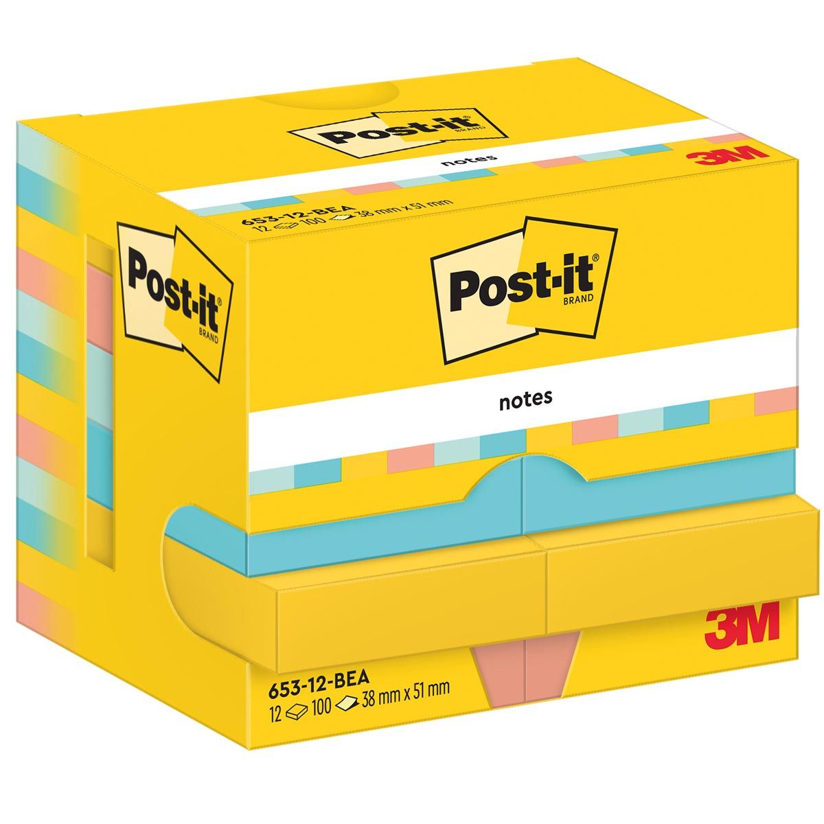 Post-it - Bord de mer, 100 feuilles, pi 38 x 51 mm, paquet de 12 blocs