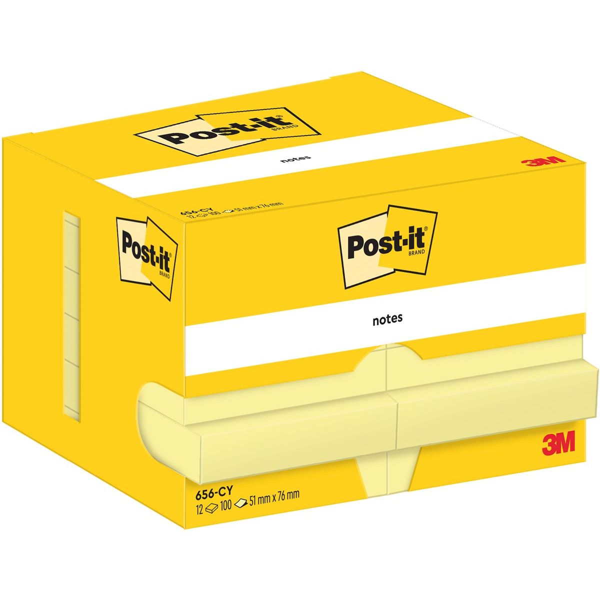 Post-it - Notes, 100 vel, ft 51 x 76 mm, geel, pak van 12 blokken