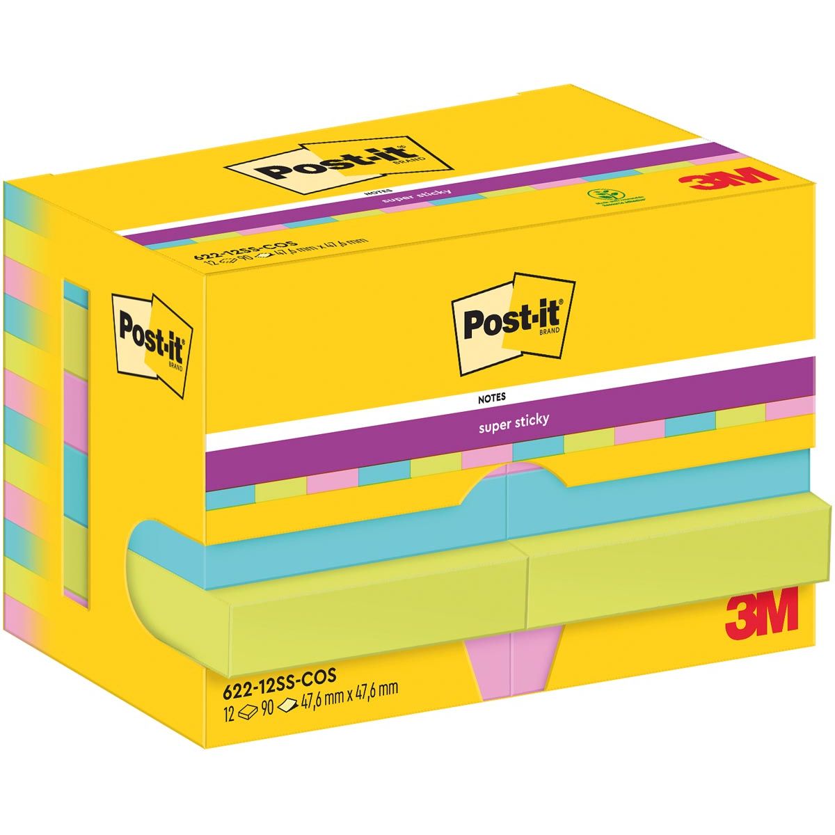 Post-it Super Sticky - Notes Cosmic, 90 vel, ft 47,6 x 47,6 mm, pak van 12 blokken