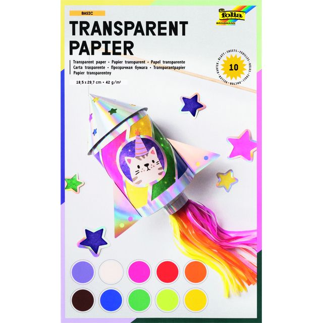 Folia – Transparentpapier 18,5 x 29,7 cm, 42 g, 10 Blatt, 10 Farben